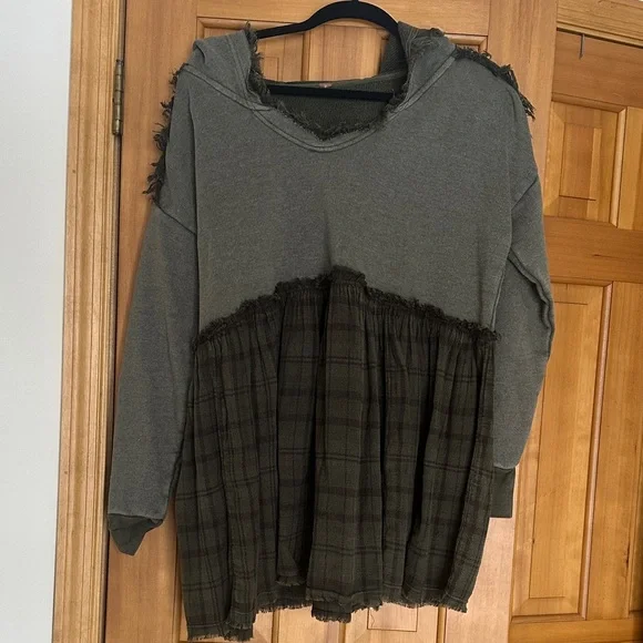 Free People Green and brown Layered Hoodie - Picture 1 of 6